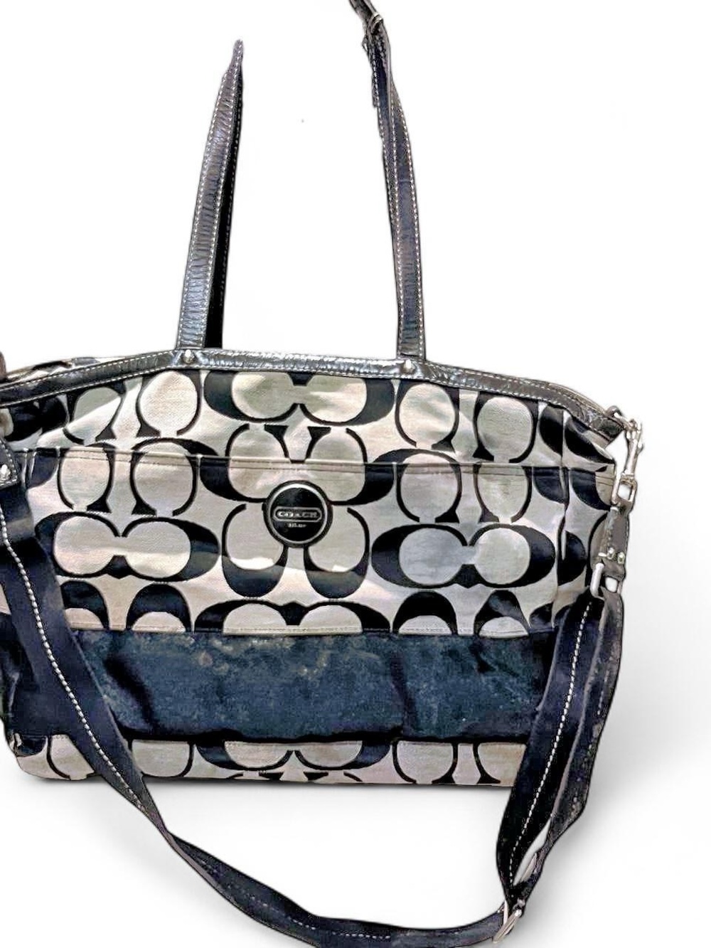 Coach Signature Black and Grey Signature Diaper Bag
